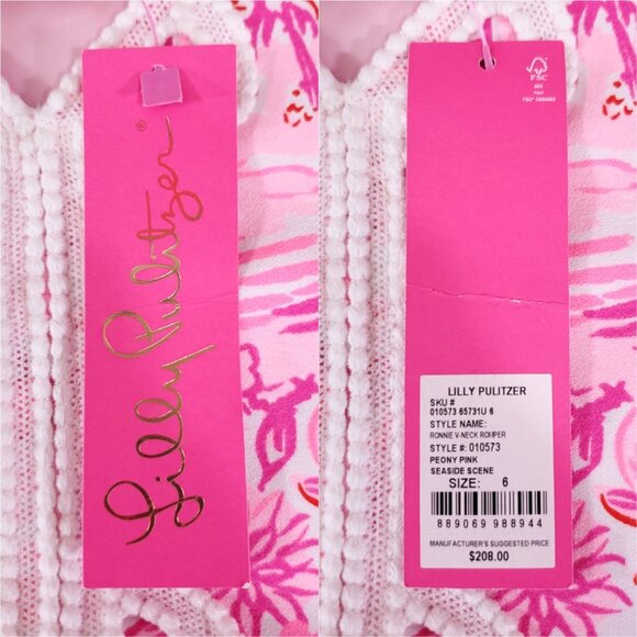NWT Lilly Pulitzer Womens Size 6 Ronnie V-Neck Romper Peony Pink $208 - Picture 10 of 15